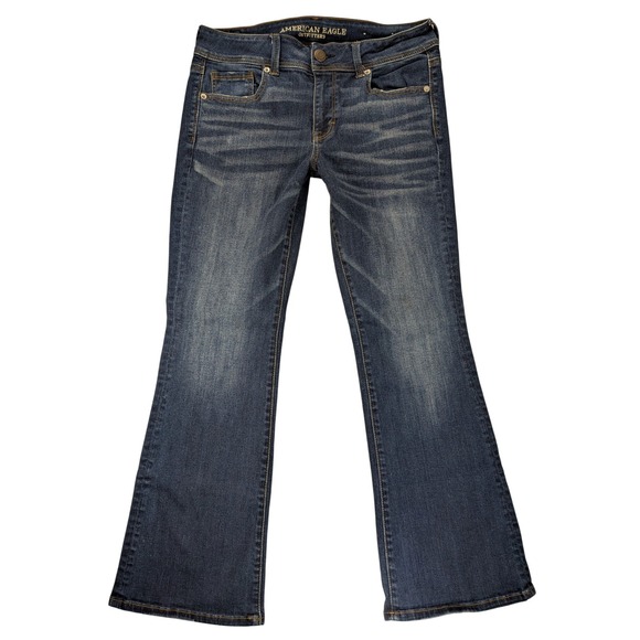 American Eagle Kick Boot Jeans Womens 10s Dark Stretch Low Rise Y2k Flare Preppy - Picture 2 of 12